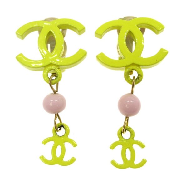 Chanel CC Dangle Earrings Yellow Clip-On - Picture 1 of 5